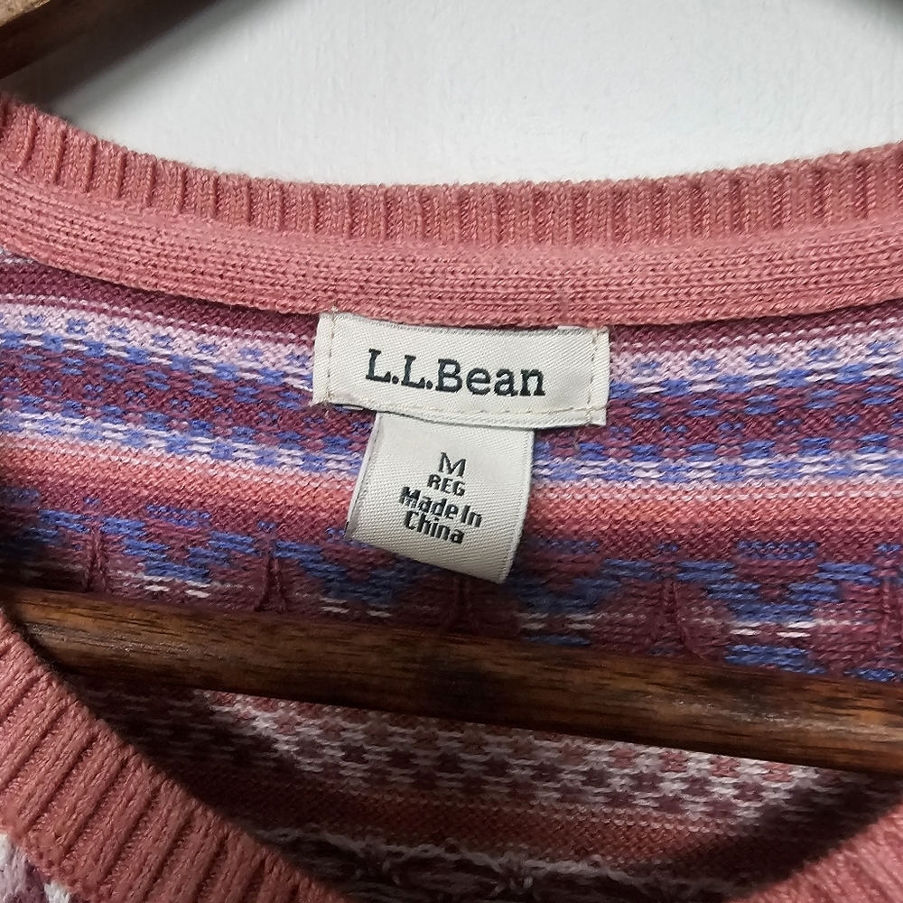 L.L. Bean Cashmere Blend Button Down Cardigan Sweater Fair Isle Pastel Blue - Picture 7 of 9